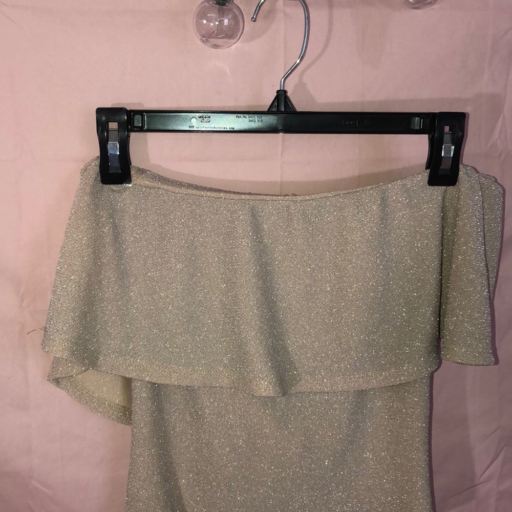 Champagne sparkly off the shoulder bodysuit